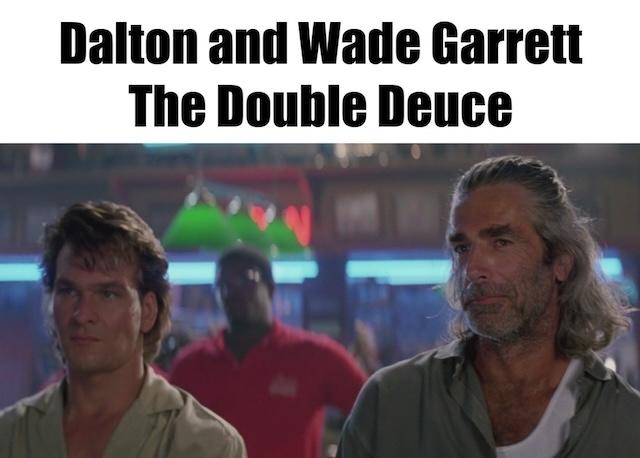 Patrick Swayze as Dalton and Sam Elliott as Wade Garrett in "Road House" - The dynamic duo at The Double Deuce